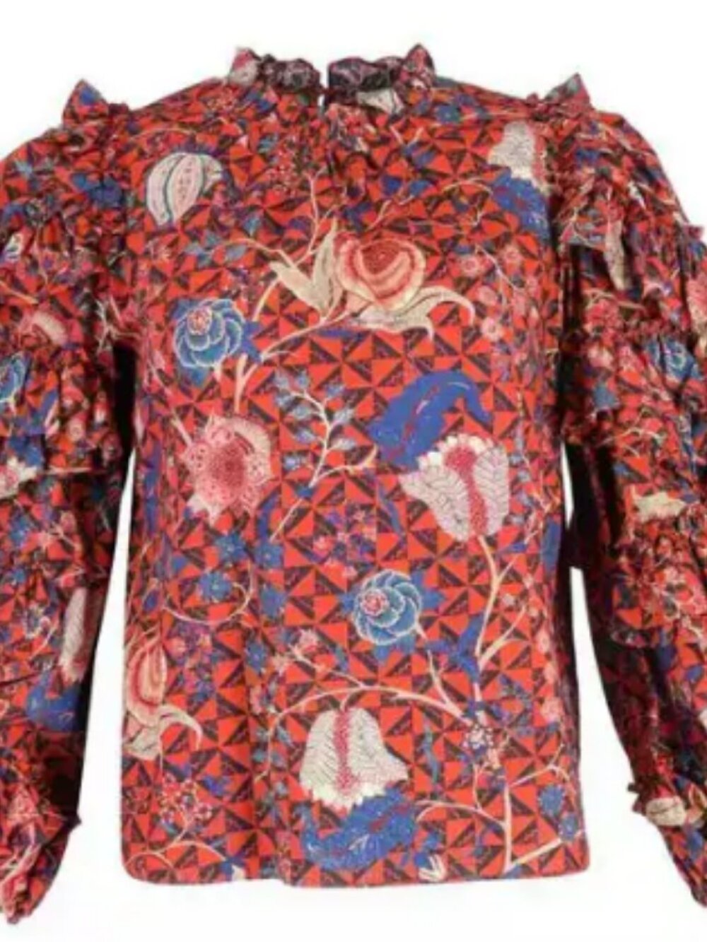 ✨ Ulla Johnson "Pippa" Ruffled Sleeve Blouse - Red Cotton Size 12 ✨